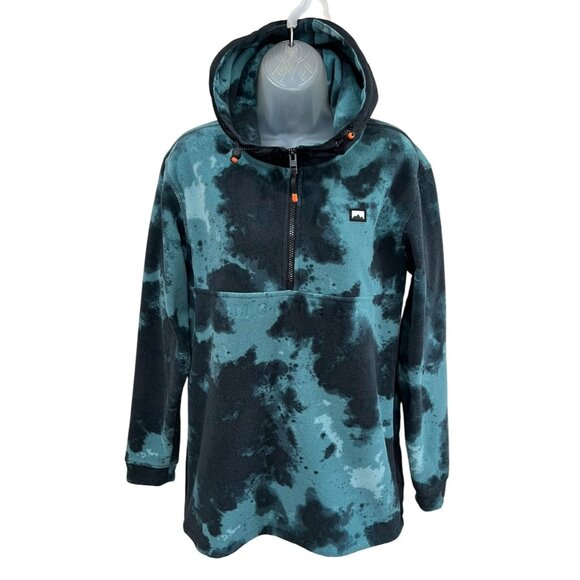 Montec Echo Hood FW20 Womens Fleece Pullover Hoodie Tie-Dye Green & Black S 100% - Picture 2 of 9